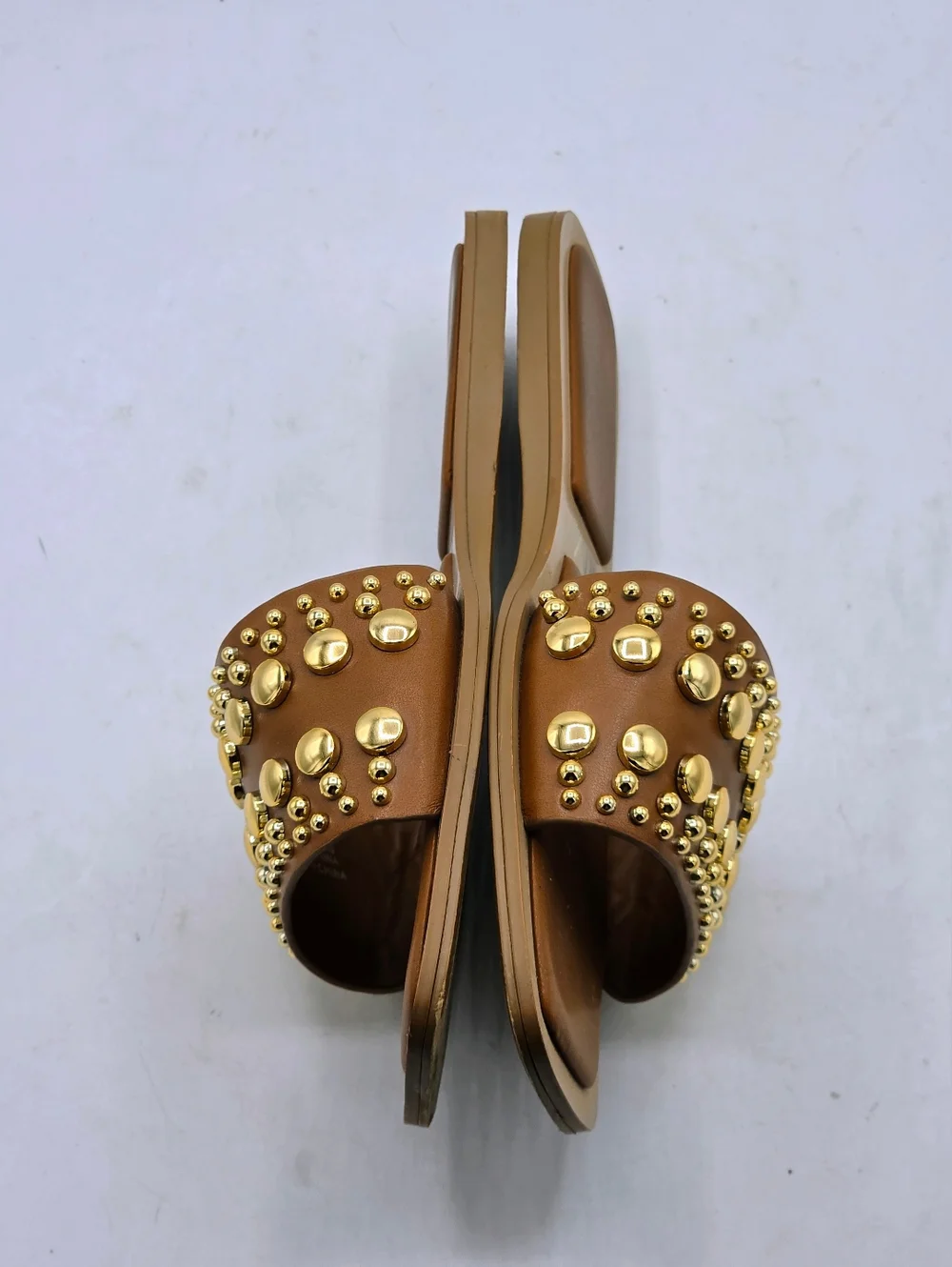 Zara Studded Flat Leather Slide Sandals Size 7.5 - Picture 6 of 14